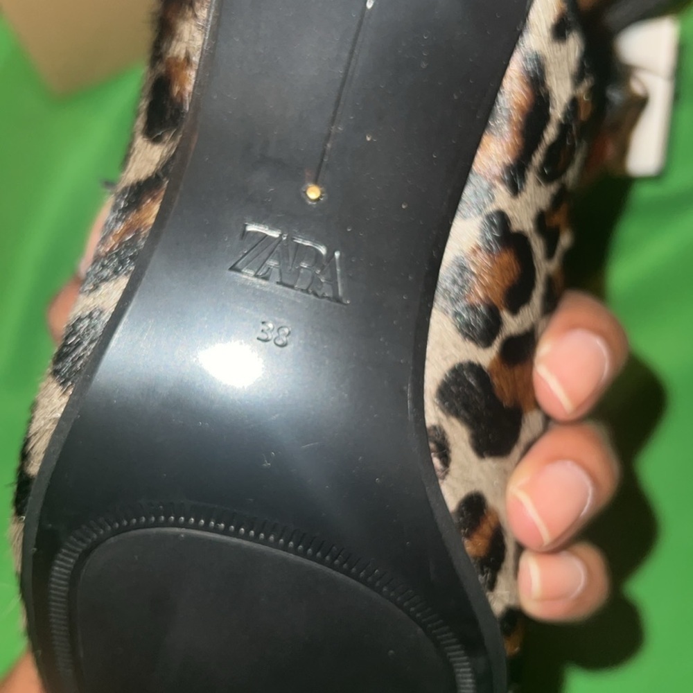 NWT Zara 100% Cow Fur Skin/ 90% Goat Leather Animal Print Mules size 38 - Picture 11 of 13